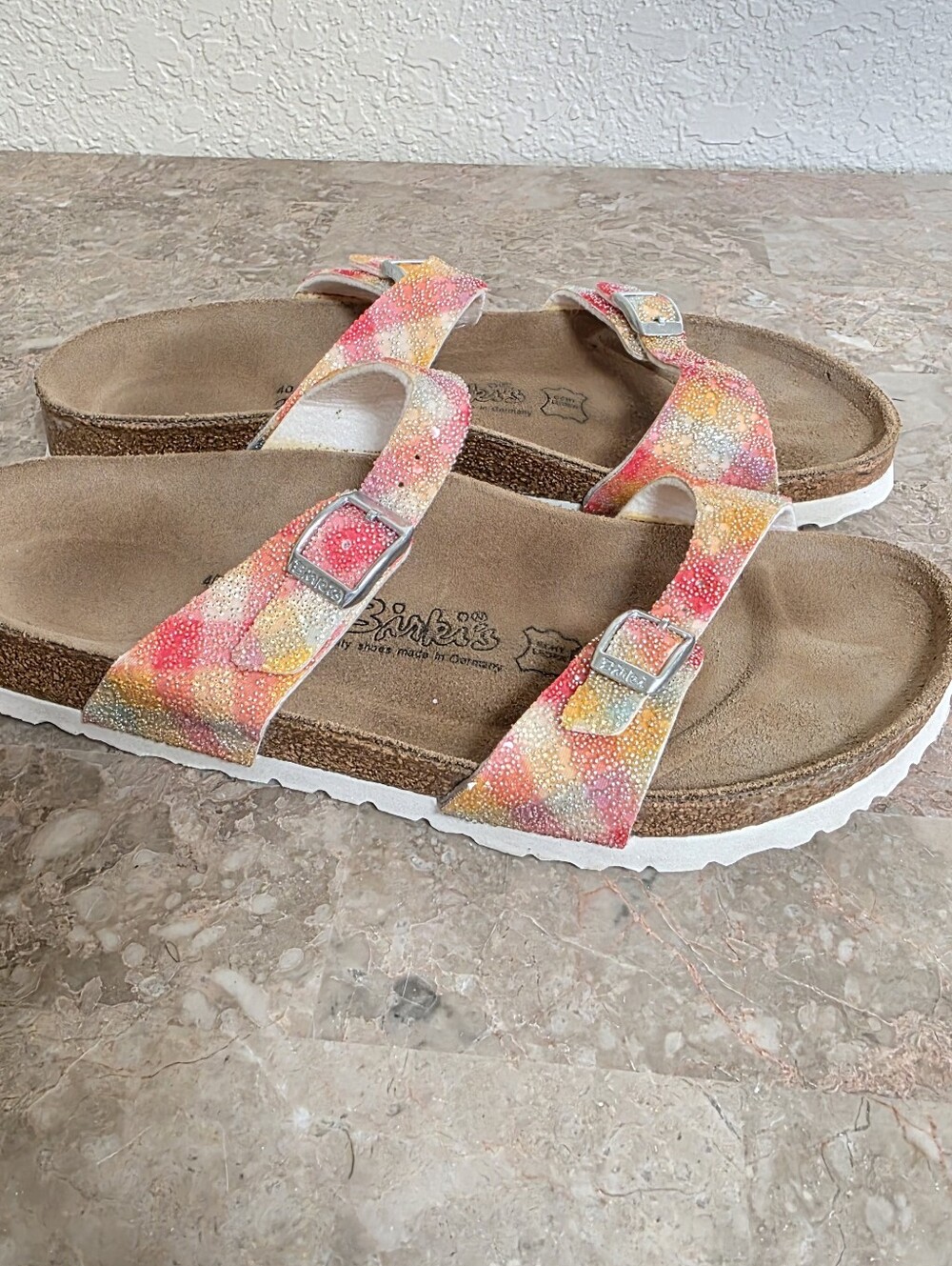 Birki's by Birkenstock Tahiti Plaid Sparkle Sandals Size 40/US 9